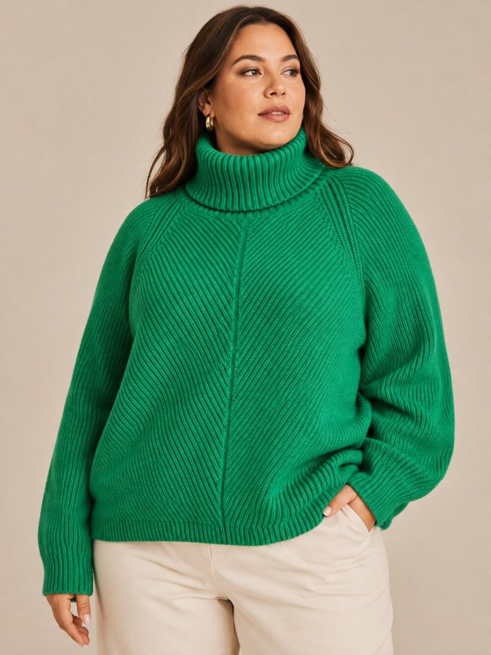 Maeve by Anthropologie Green Turtleneck Sweater Plus Size 2X Chunky Knit